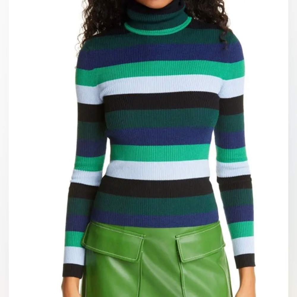 Staud Ken Turtleneck Green Blue Striped size M